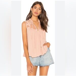 Free People Western Romance Sleeveless Mesh Appliqué Top blouse XS